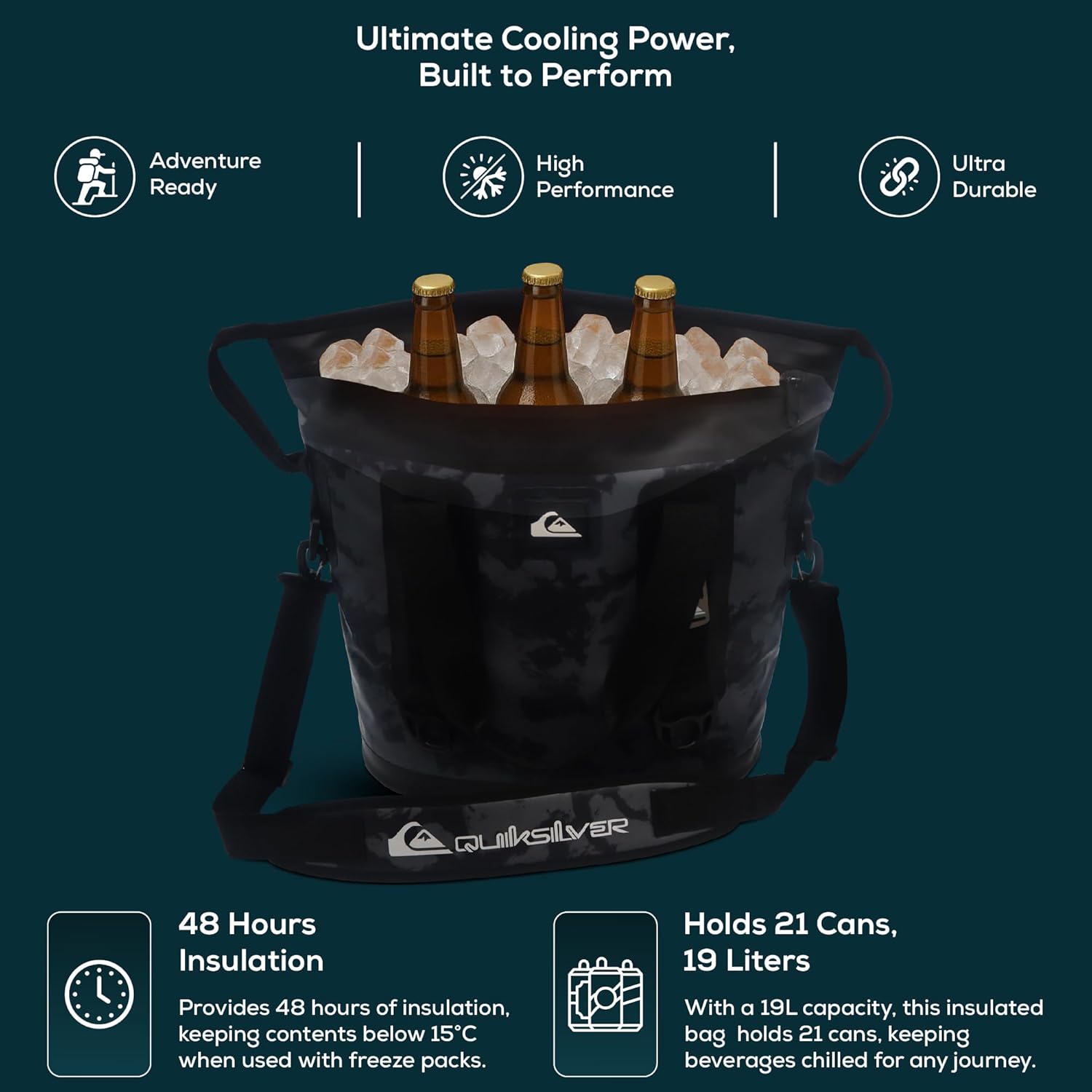 Quiksilver Zipperless Backpack Cooler 30L, Holds 36 Cans, 48 Hour Insulation, Leakproof & Waterproof Design, Heavy Duty TPU, IPX7, Padded Straps, Kangaroo Pockets