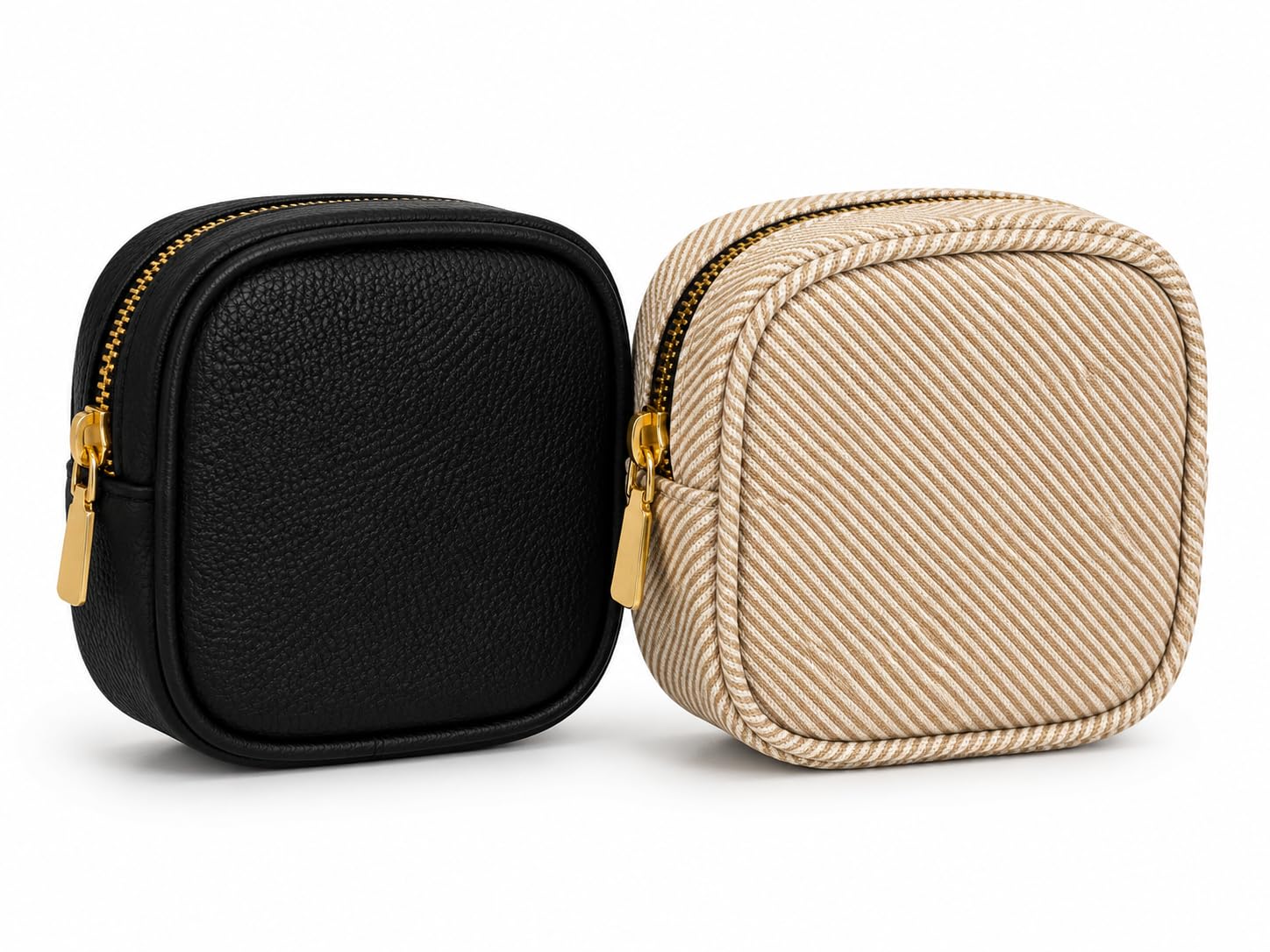 Multipurepose Small Leatherette Coin Pouch Combo for Men & Women – Premium Zip Closure Mini Wallet for Coins, Keys & Earphones (Pack of 2) (Black/White-Rib)-image-45