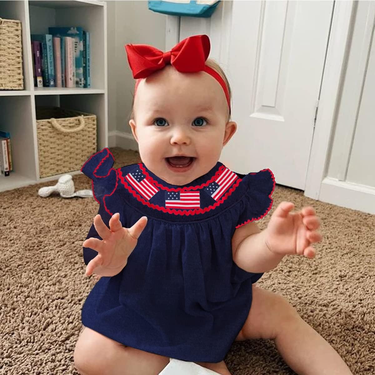 CM C&M WODRO Baby Girls 4th of July Onesie Romper American Flag Jumpsuit Infant Bodysuit Independence Day Patriotic Outfits - Image 2