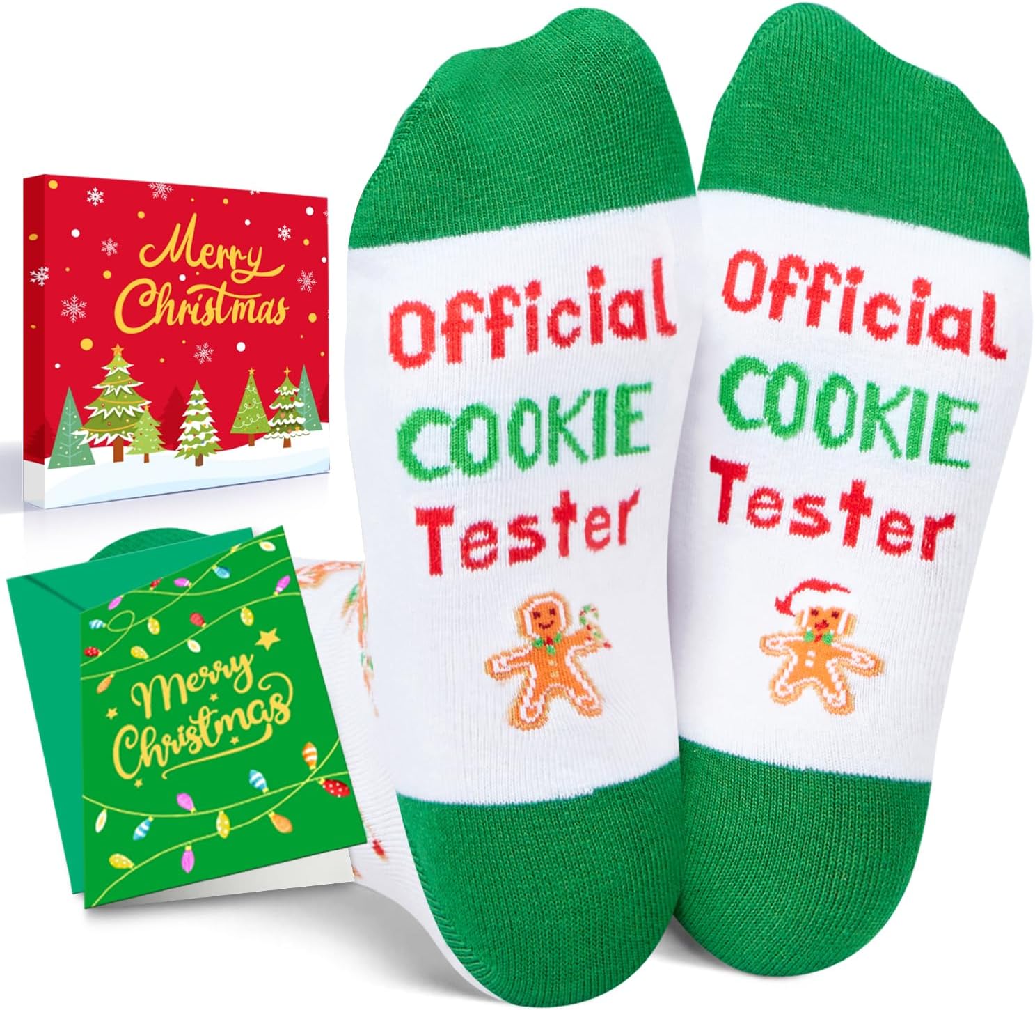 HAPPYPOP Christmas Socks for Kids - Snowman Gingerbread Gnome Deer Gifts, Merry Xmas Cards