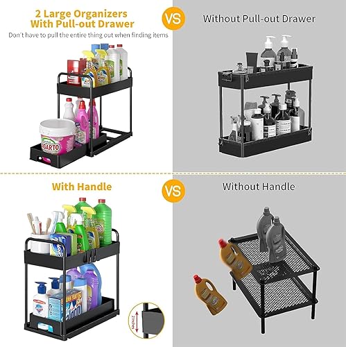 Miniatura 5 de Paquete de 3 organizadores extraíbles para debajo del fregadero, 2 niveles, multiusos, para baño, cocina, fregadero, organizador de almacenamiento
