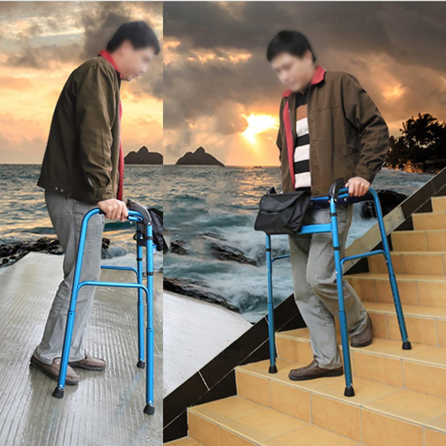 Rollator Sube y Baja Escaleras Andadores para Mayores Ajuste Automático de Altura Aleación de Aluminio Ligero y Plegable para Ancianos Discapacitados
