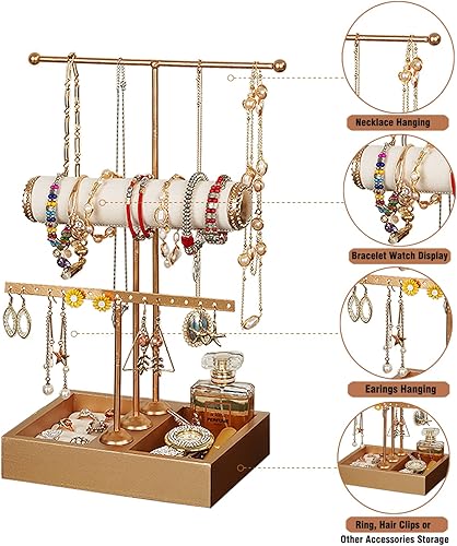 Miniatura 3 de Organizador de joyas de 3 niveles para colgar, organizador de joyas para aretes, collares, pulseras, anillos, perfumes, caja organizadora de