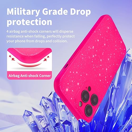 Miniatura 4 de Funda para iPhone 13 Pro Max con purpurina, para iPhone 13 Pro Max, color rosa intenso para mujeres y niñas, funda suave para 13 Pro Max, rosa