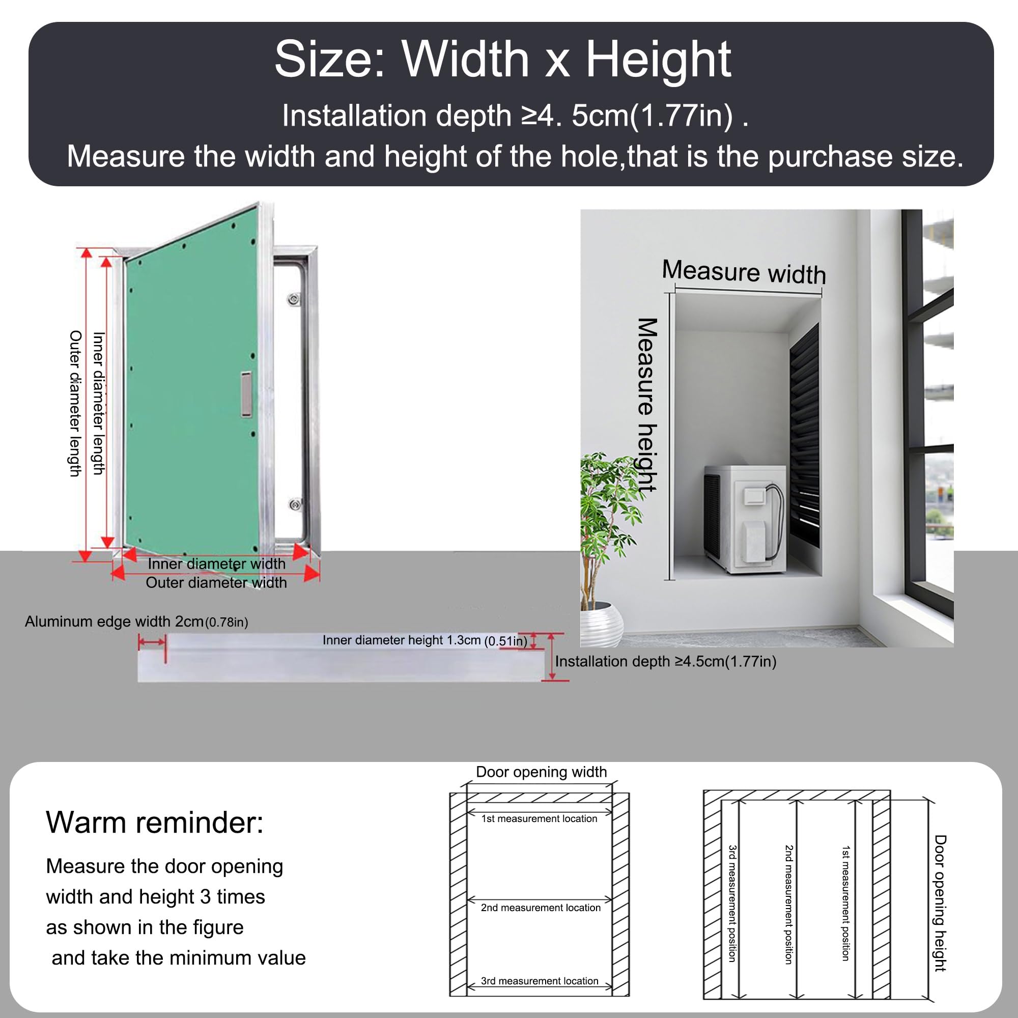Genérico Panel de Acceso Oculto de Aluminio Personalizable para Paneles de Yeso, plomería y Electricidad - 600 x 1500 mm (23,6 x 59,1 Pulgadas) - Duradero, fácil de Instalar, Acabado sin Juntas