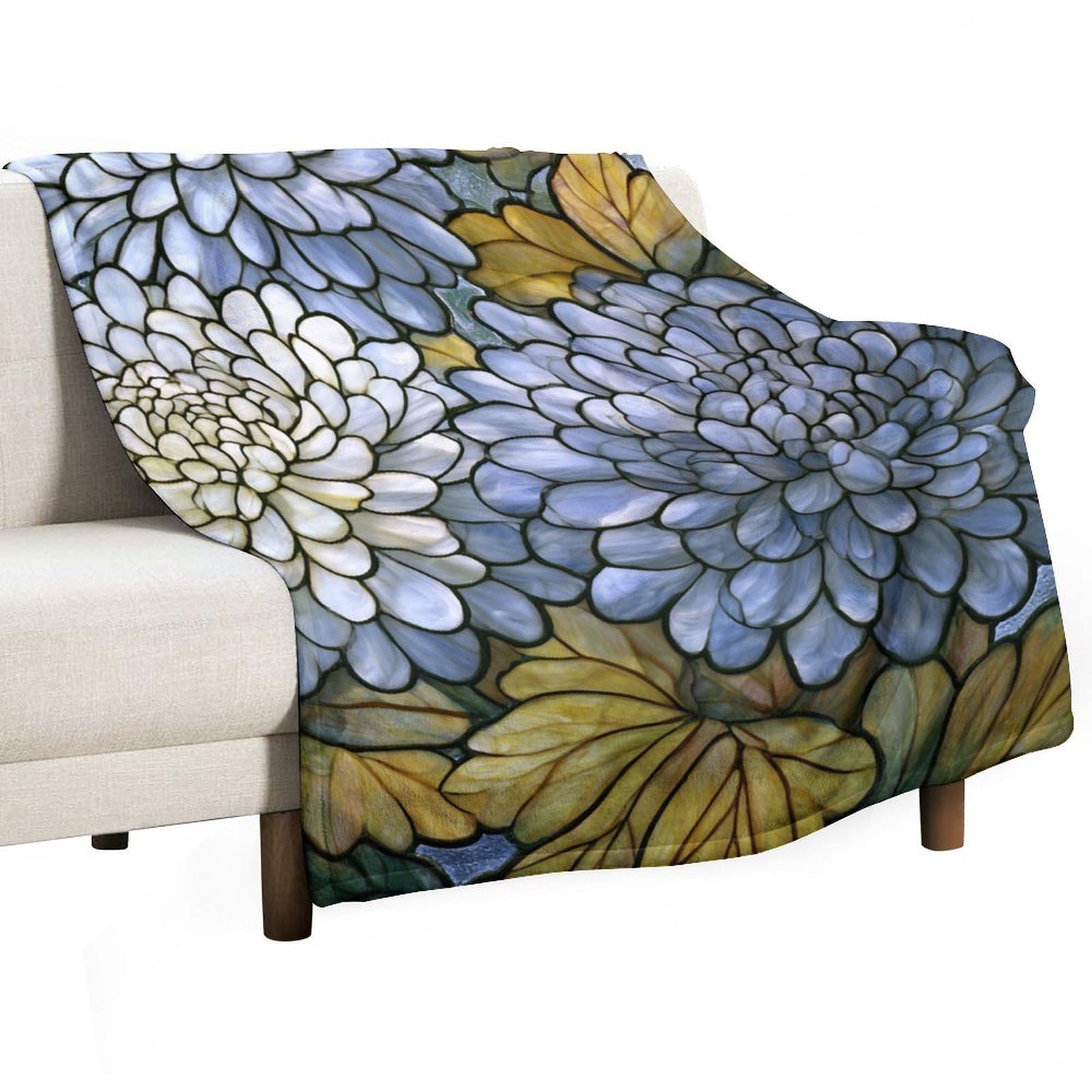 Jubonexis Floral White Chrysanthemum Flower Pattern Anti Pilling Throw Blankets Cozy Durable Blanket for Bedroom Living Rooms Couch Sofa Bed 130x150cm(50x60in)