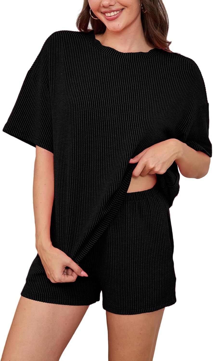 AXOSY Women 2 Piece Outfits Short Sleeve Top and Shorts Tracksuits Summer Lounge Pajama Sets - Image 4