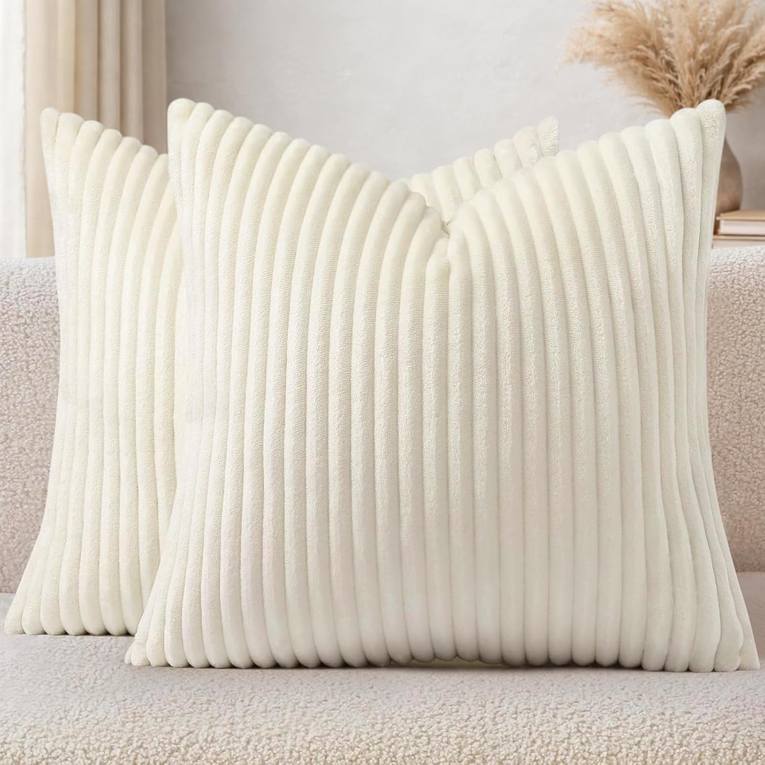 Simmore Decorative Spring Throw Pillow Covers 18x18 Set of 2 Soft Natural Plush Flannel Double-Sided Fluffy Couch Pillow