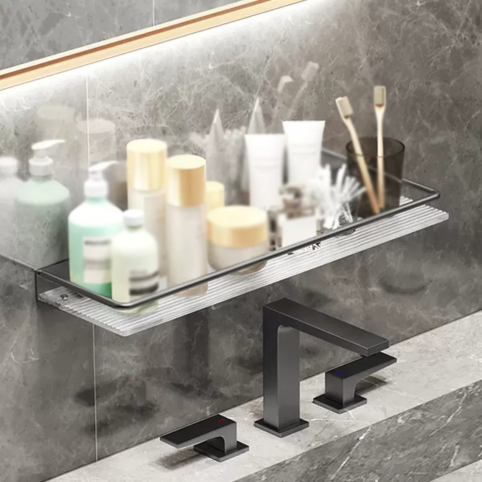 A Parete Bagno Nizer con Porta Asciugamani e Binari In Acciaio Inox Spazzolato Grigio Finitura L50cm
