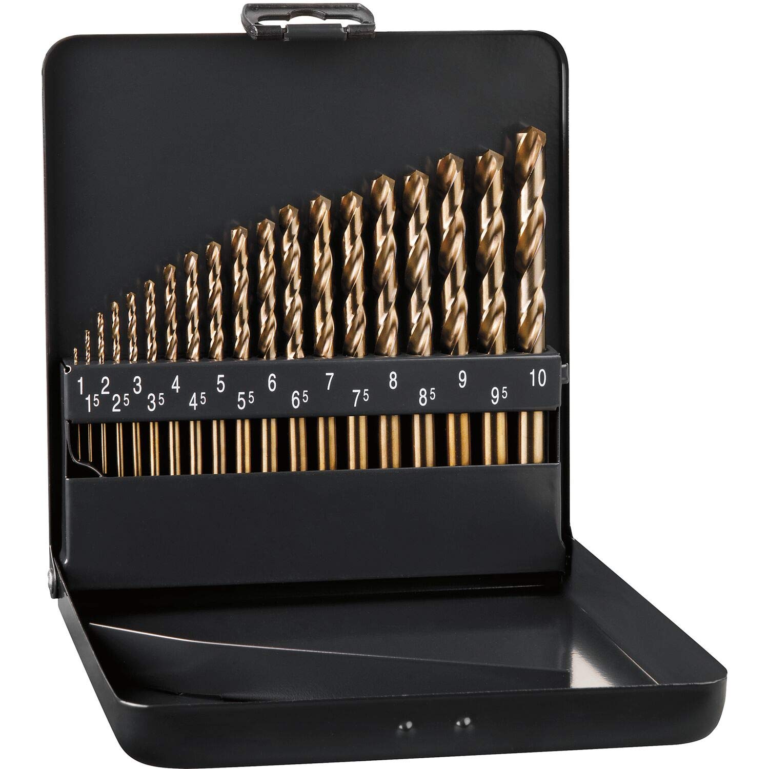 ALPEN Juego de brocas helicoidales DIN338RN HSS Cobalt Grip KM19, diámetro 1,0-10,0 mm, 19 piezas, color plateado