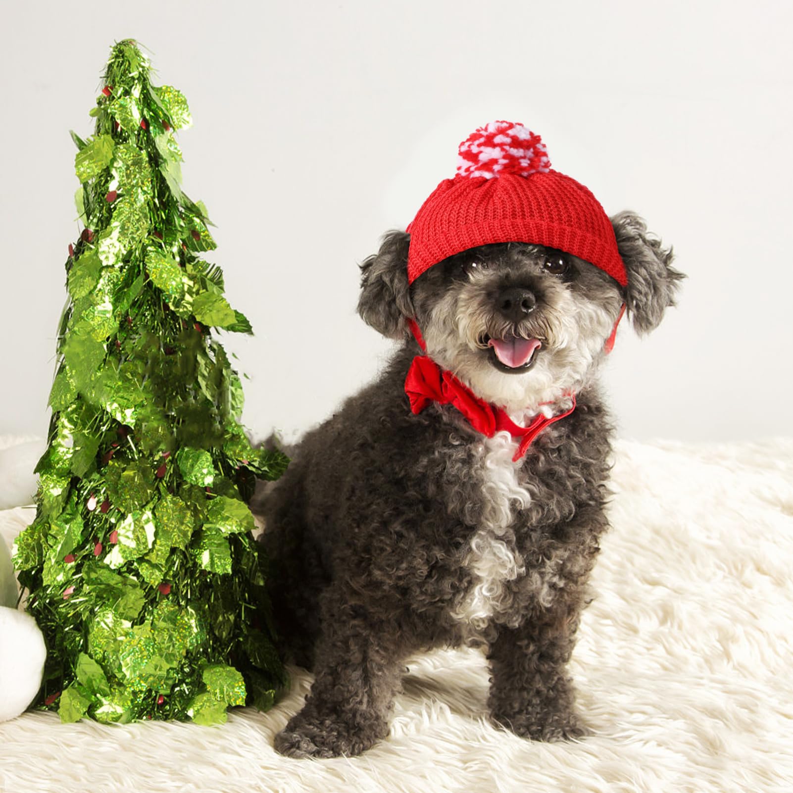 Weihnachtsmütze Für Haustiere – Rot, Aus Wolle, Mit Pompon Und Ohrlöchern Für Katzen & Kleine Hunde