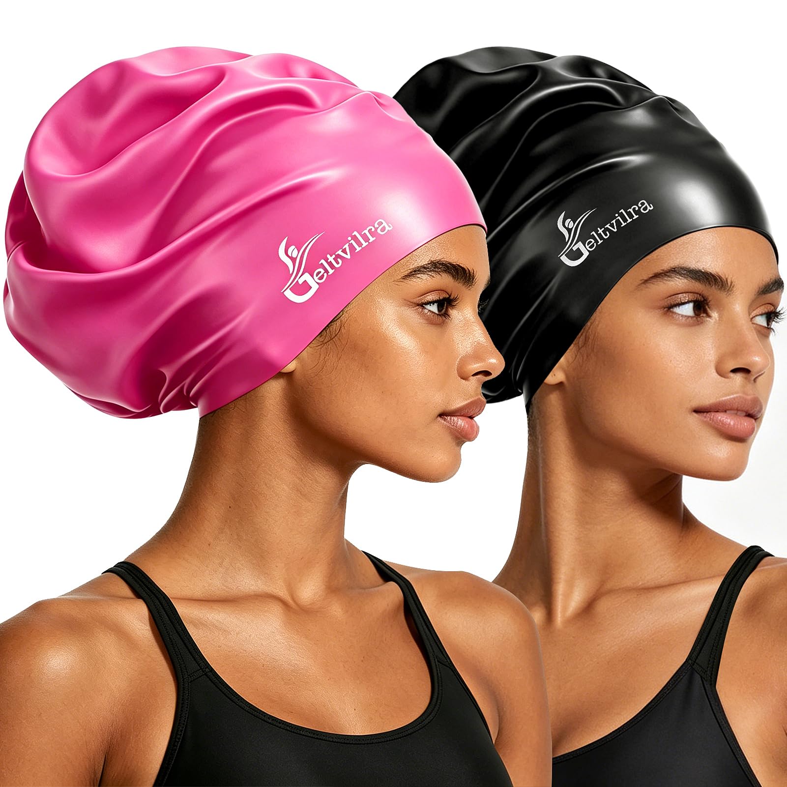Extra Large Swim Cap for Braids and Dreadlocks Women Men Silicone Swimming Cap for Long Thick Curly Weaves Afro Hair Extensions (Black, Fuchsia)