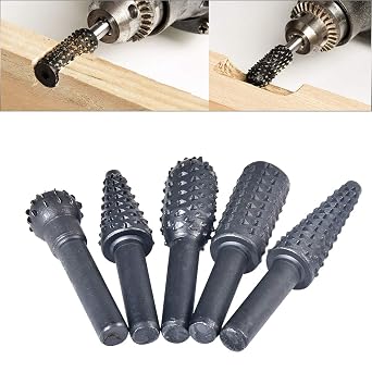 5pcs Rotary Burr Set 1/4" 6mm Shank Rotary Drill Bits Rotary Rasp File Set Drill Bits Woodworking Cutter Chisel Shaped Rotating Embossed Grinding Head Engraving Power Tools