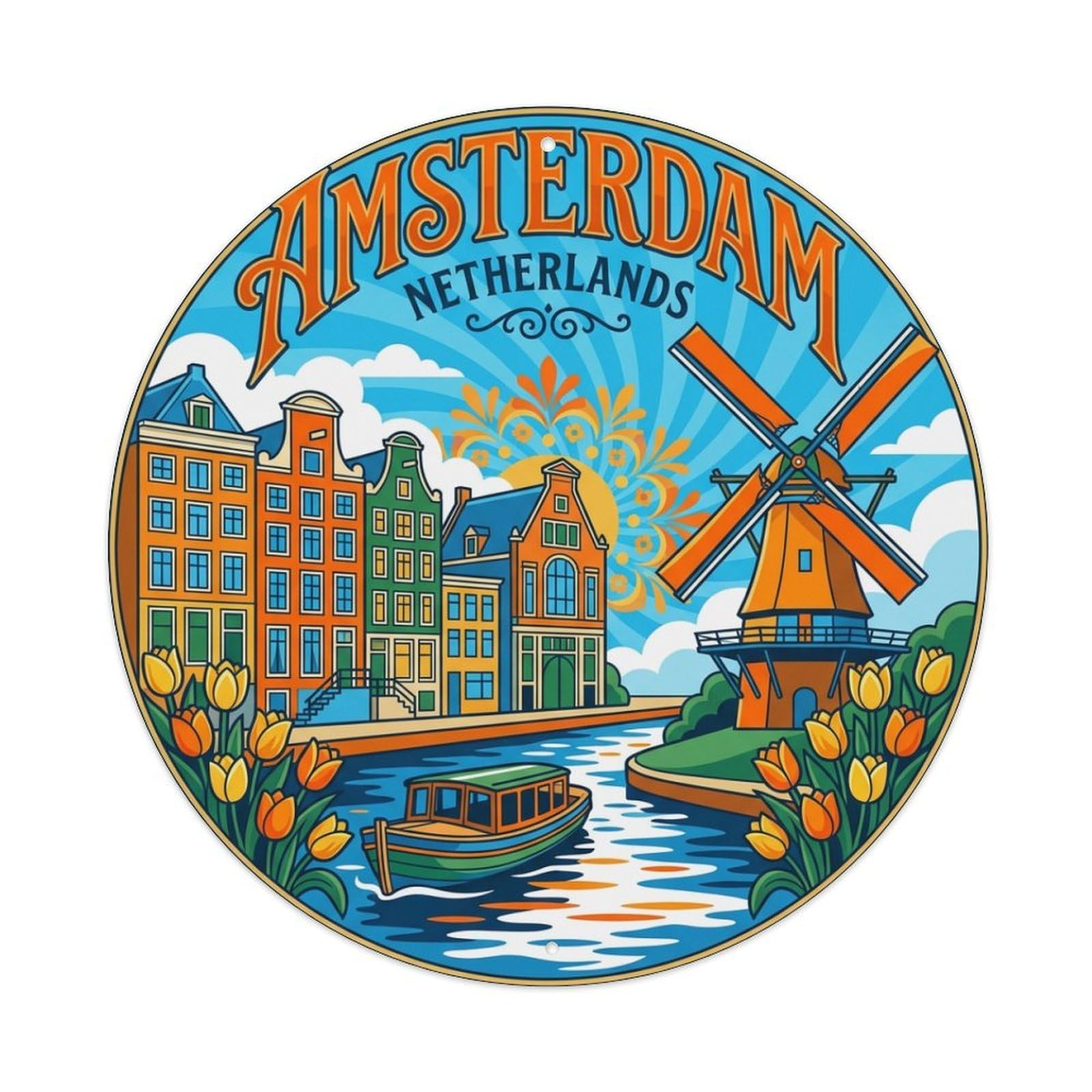 Vintage Travel Netherlands Amsterdam Metal Tin Sign