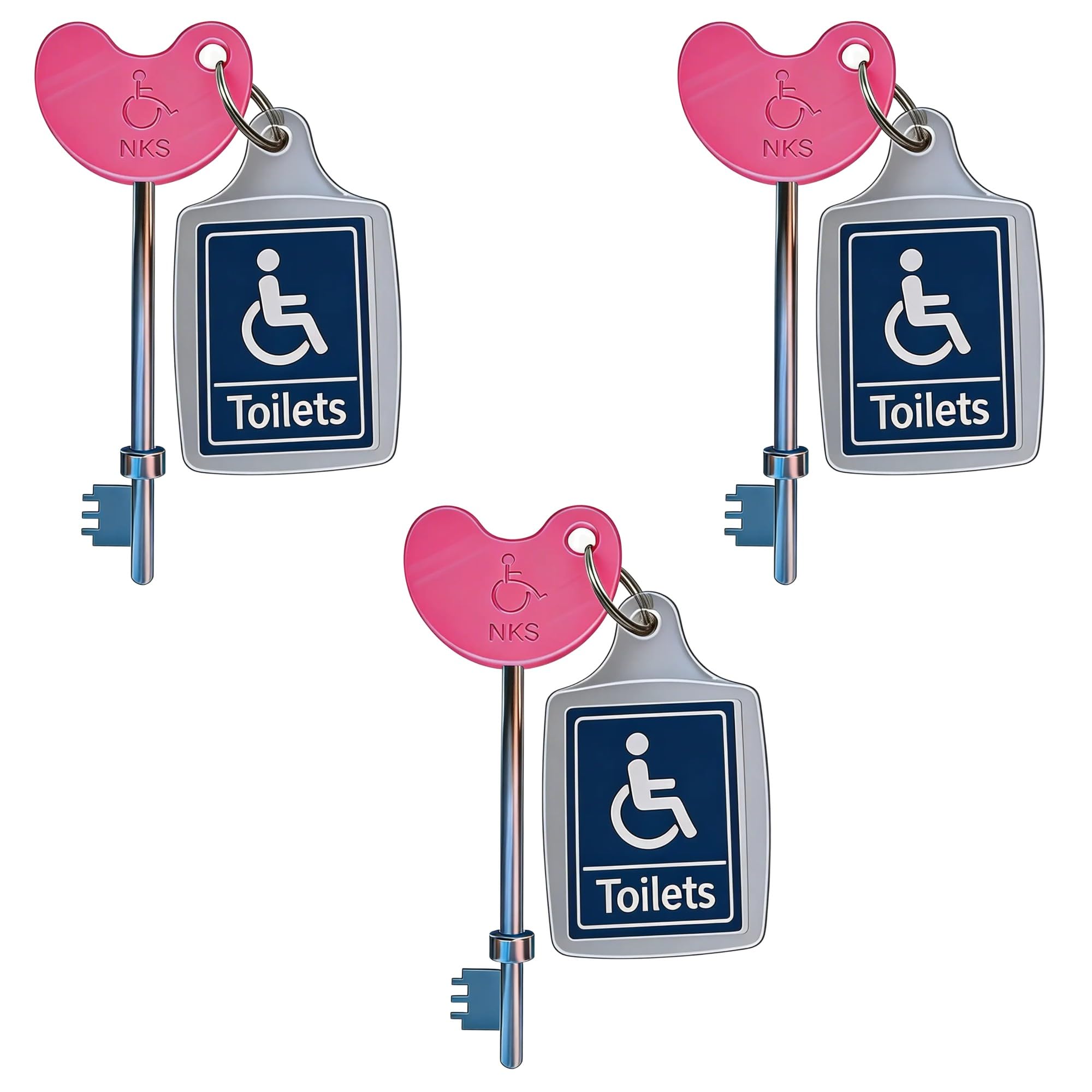 3 Pink Radar Disabled Toilet Keys with Metal Keyrings | UK NKS Compatible | Braille Easy-Grip Heads | Durable Steel | Multi-User