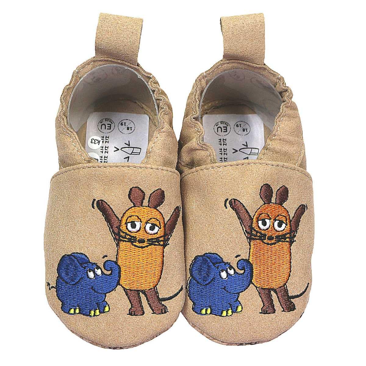 HOBEA-Germany Zapatos veganos para niños RecyStep Ratón con Elefantee beige 22/23 (1½ - 2 años) Suela con agarre