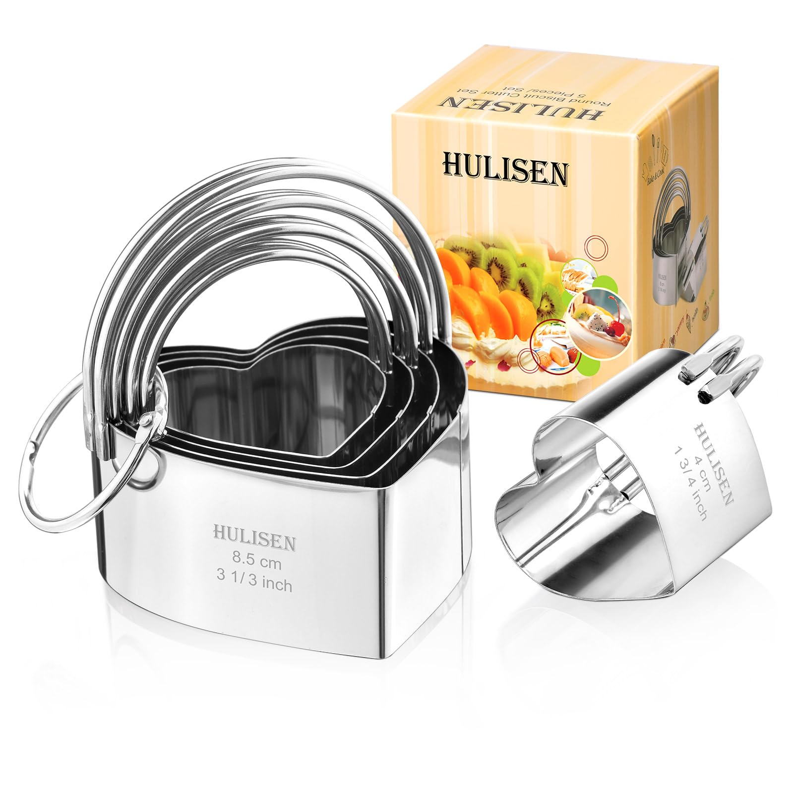 HULISEN Square Biscuit Cutter Set (4 Pieces/Set), Cookies Cutter with Handle, Professional Baking Dough Tools (Heart Shaped)