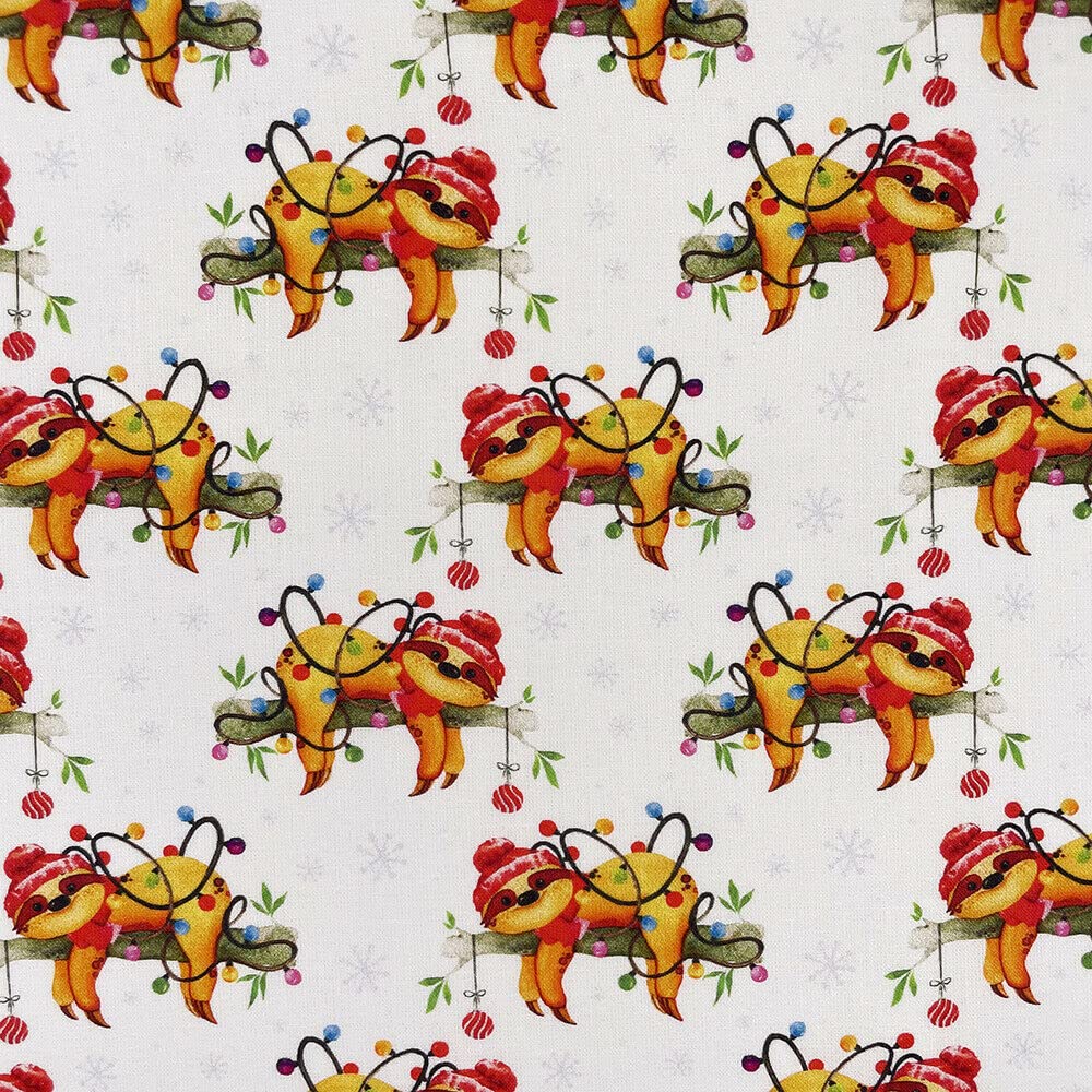 100% Cotton Christmas Fabric Material Sold by The Metre 140cm Wide - Christmas Sloths - CC356 - ONE METRE