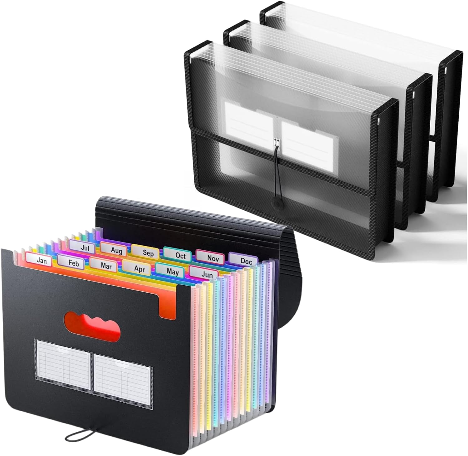 ThinkTex 12 Pockets Accordian File Organizer & 3 Packs Transparent envelopes Plastic File Folder