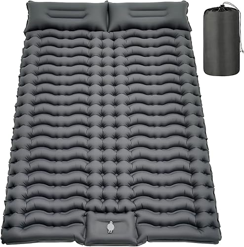 Miniatura 1 de Colchoneta de dormir para 2 personas 4 pulgadas de grosor doble autoinflable con almohada bomba de pie incorporada, almohadilla de camping portátil