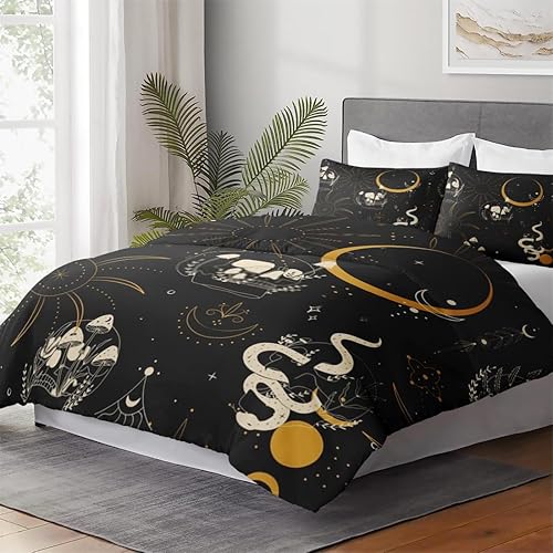 Miniatura 3 de Juego de funda de edredón, juego de ropa de cama de hongos y luna de bruja para niños y adultos, decoración de dormitorio de serpiente, juego de