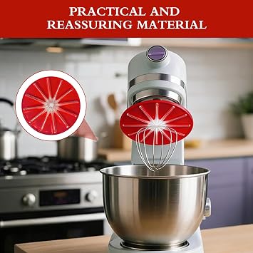 Whisk Cleaning Wiper Kitchen-Aids,1 PCS Anti-Splatter Silicone Baffle,Round Stand Mixer Wiper for 6-Wire Whisks,Mixer Accessories,Easy Cleaning,Perfect Fit for 4.5qt and 5qt Tilt-Head Mixers(Red)