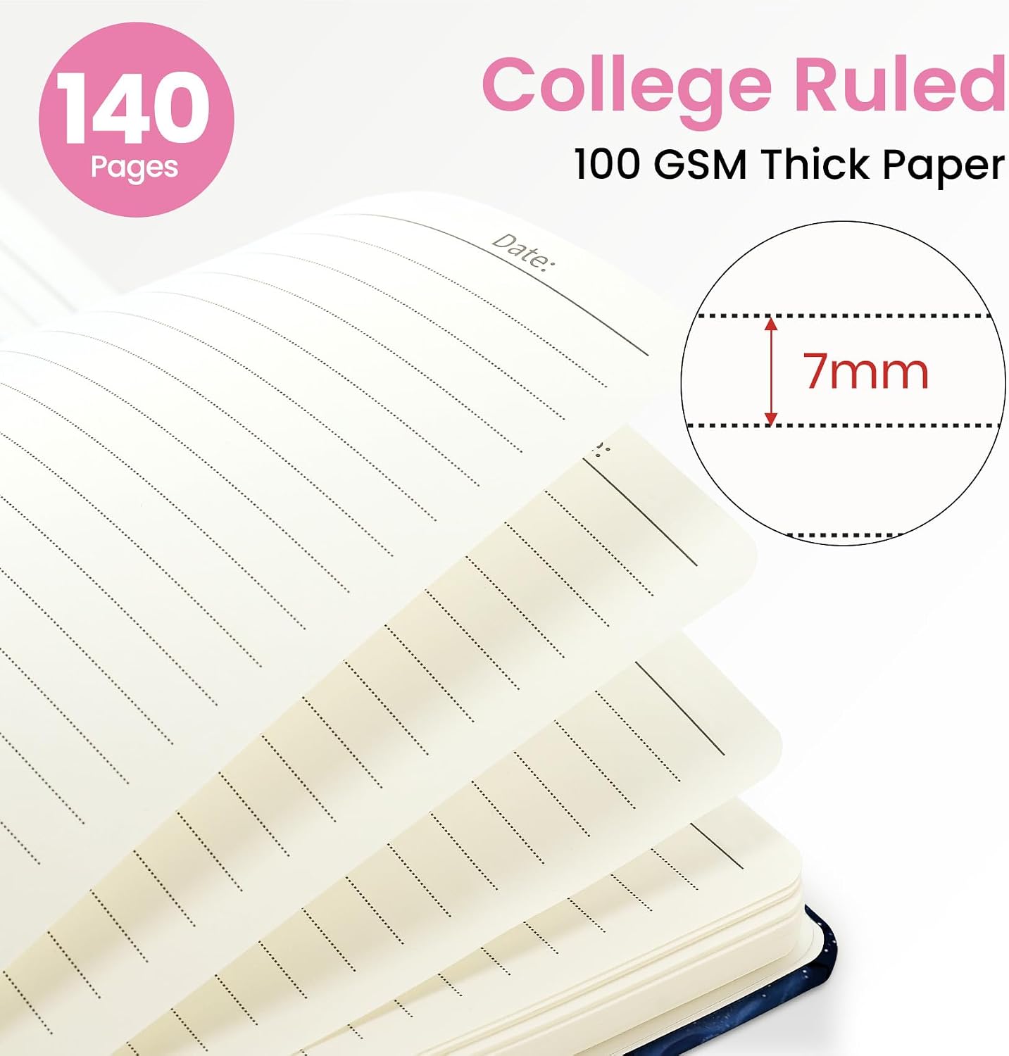 ZOTIA Lined Spiral Journal for Women, A5 Pretty Hardcover Notebook for Work, School & Office Writing, Aesthetic Writing Journal College Ruled, 140 Pages, 5.8" x 8.3", Pink Vortex image 2