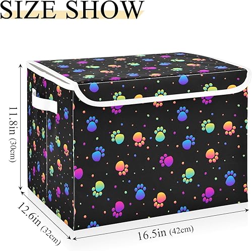 Miniatura 3 de Dog Pattern Rainbow Pattern Large Foldable Storage Bin with Lid, Fabric Storage Boxes with Handles, for Shelves Closet Home Bedroom Office.