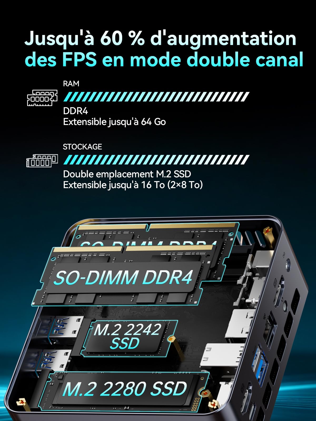 GMKtec M3 Pro Mini PC avec Intel Core i5-13500H (12C/16T 4,7 GHz), 16 Go de RAM DDR4 + SSD NVMe de 1 To, mini ordinateur de bureau avec triple écran 4K, Wi-Fi 6, BT 5.2, USB-C