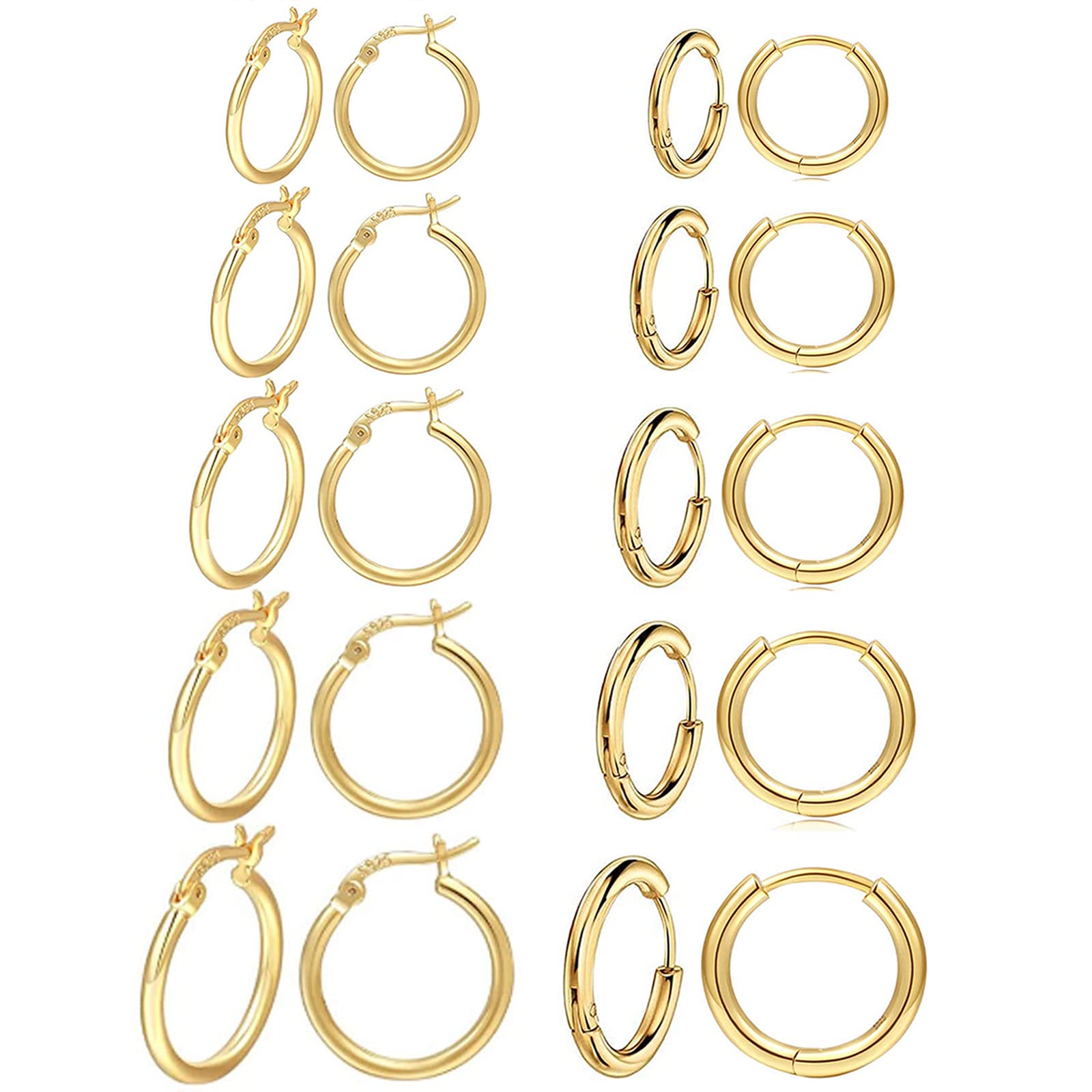 Senteria 10 paia orecchini rotondi a cerchio, per donne e uomini, ragazze, leggeri, in acciaio inox, per cartilagine, ipoallergenici, 8-16 mm