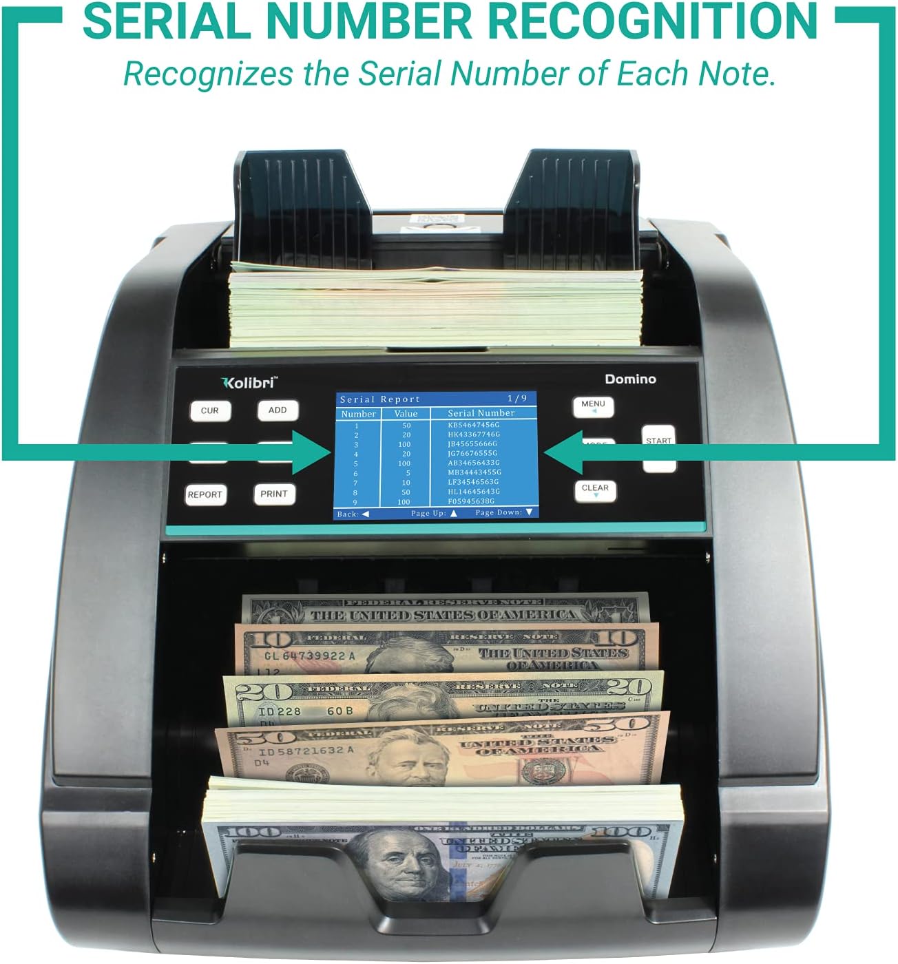 Kolibri Domino US Professional Money Counter Machine Mixed Denomination, with Counterfeit Bill Detector, Multi Currency, Receipt Printing Enabled, 3-Year Warranty : Office Products