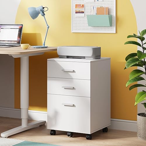 Miniatura 13 de DEVAISE Archivador de 3 cajones para oficina en casa, archivador de madera debajo del escritorio, soporte de impresora rodante con ruedas, nogal