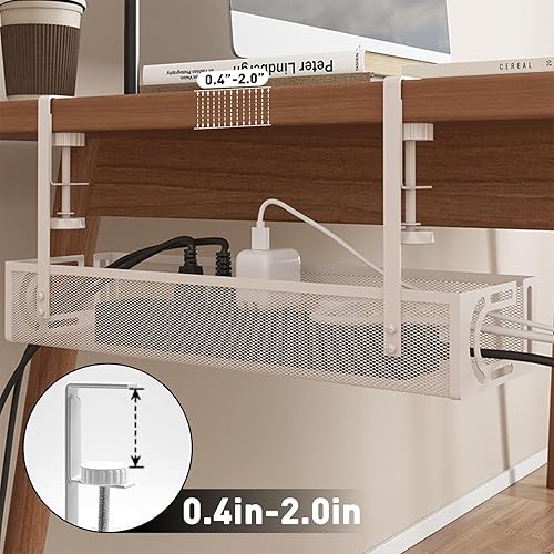Miniatura 3 de Bandeja blanca para organizar cables debajo del escritorio, organizador de cables sin taladro, bandeja de cables de escritorio ajustable y