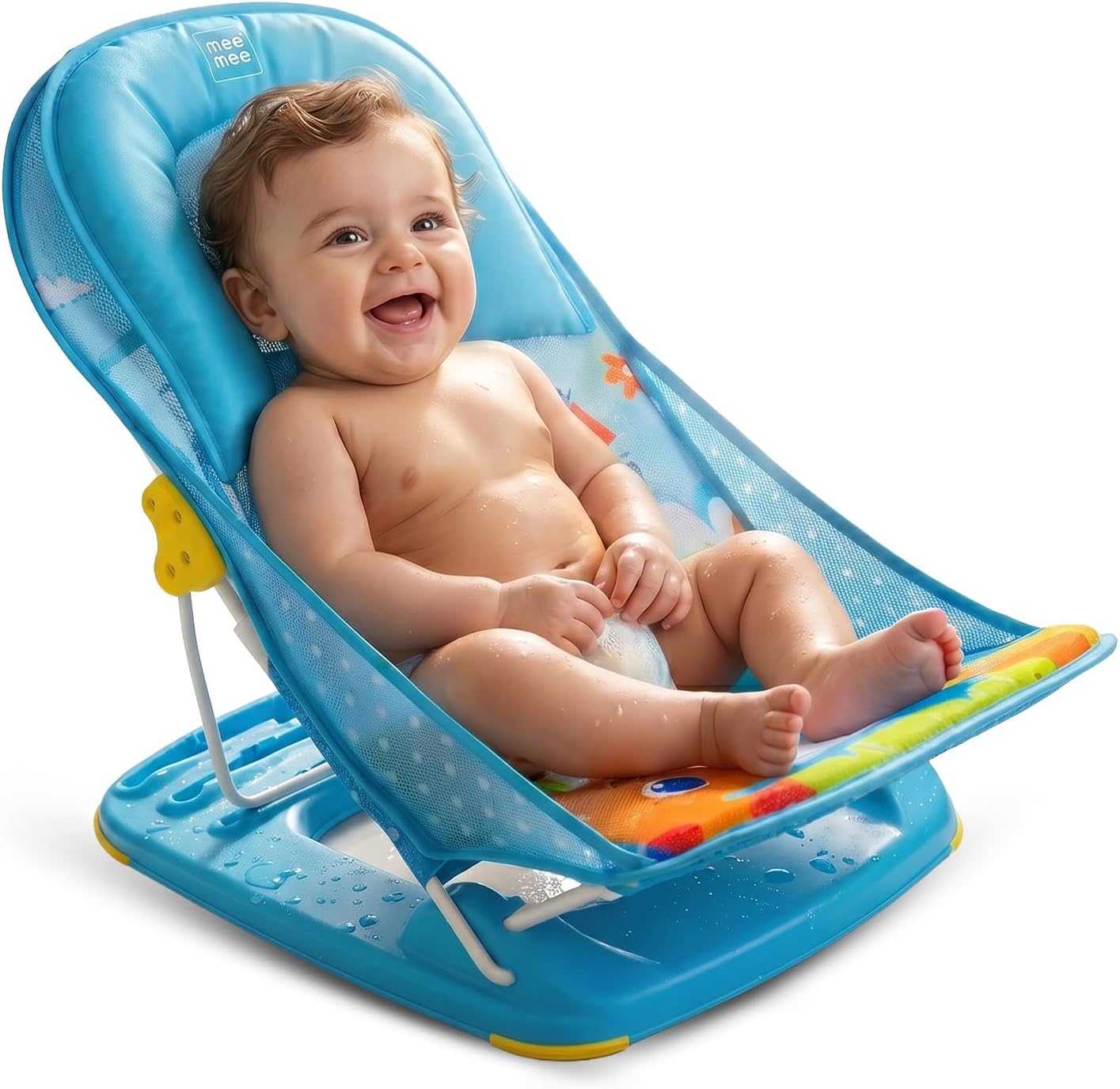 Newborn Baby Bather | Bath Chair for Newborns and Infants 0-12 Months | Foldable | 3 Position Adjustable chair | Anti Skid Base | Washable Soft Mesh Seat | for Babies Upto 5Kg (Blue)