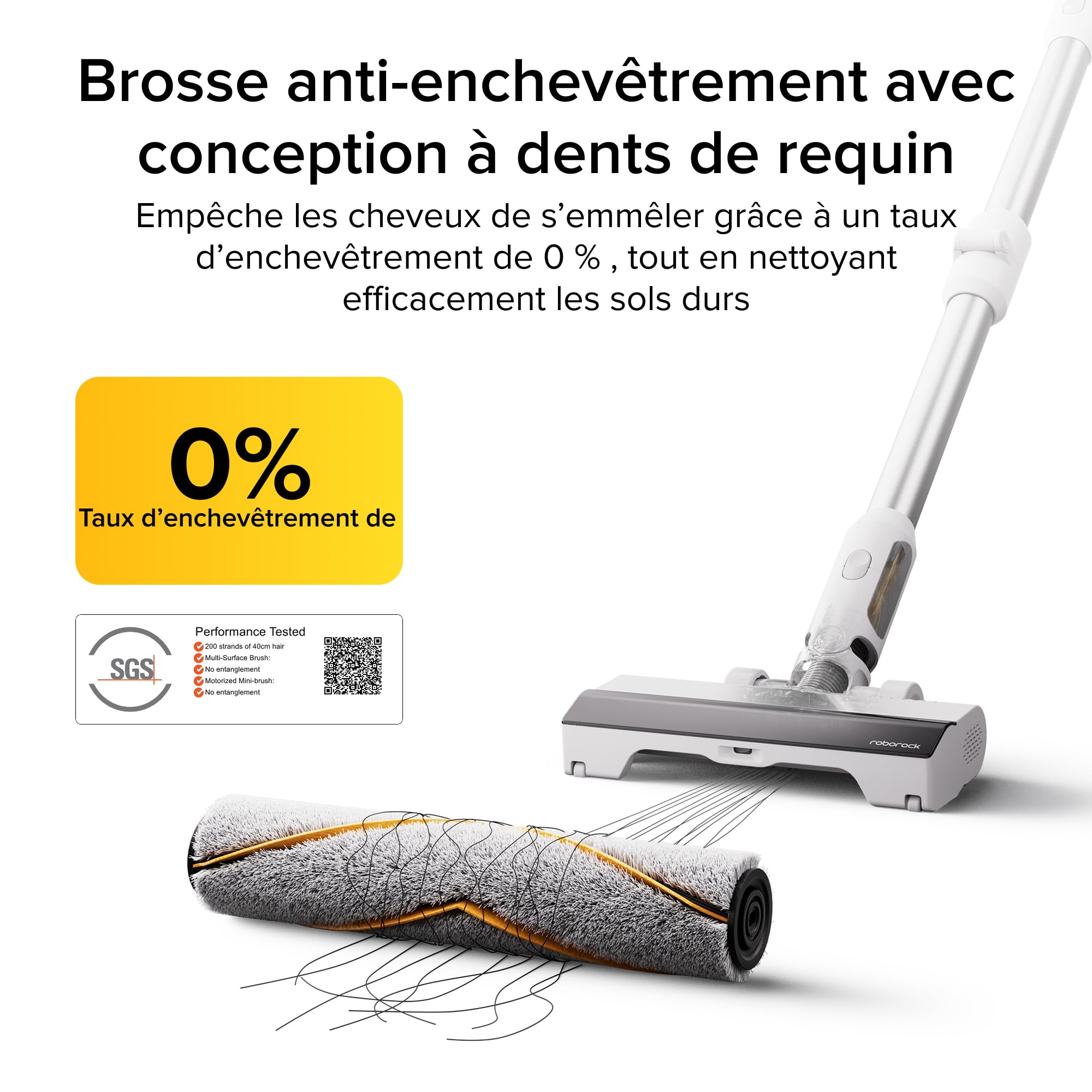 roborock H60 Aspirateur Balai sans Fil, 115 AW, 60 Min d’Autonomie | Tube Pliable 180°, LED Détecte‑Poussière, Brosse Anti‑Emmêlement pour Tapis, Sols et Poils d’Animaux, Léger et Polyvalent