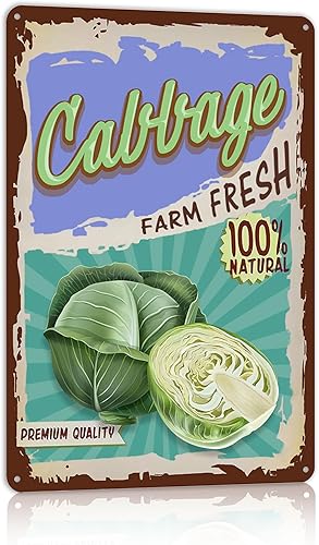 Letreros de metal de col vegetal vintage para decoración de pared para cocina, jardín, granja fresca