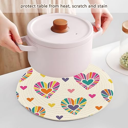 Miniatura 3 de Valentine's Day Hearts Trivets for Hot Dishes Holiday Rainbow Round Trivet Mat Hot Pots Pans Place Mats Pot Holder Set 3PCS Kitchen Decoration