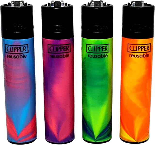Zactly - Set of 4 Clipper Lighters, Various Assorted Designs, Regular Size Slogan Herb Leaf Weed Leaves Gas Refillable Flint Lighter (Mix Color Nebula)