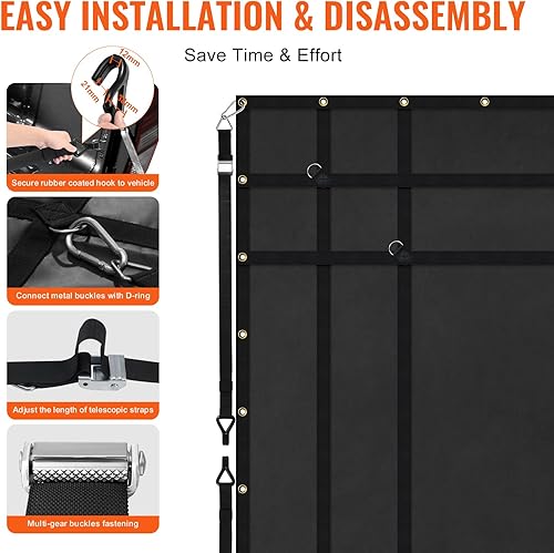 Vista 14 de VEVOR Red de carga de 4.2 x 5.5 pies con hebillas de leva y ganchos en S, red de carga cruzada de 50 x 66 pulgadas, redes de carga resistentes