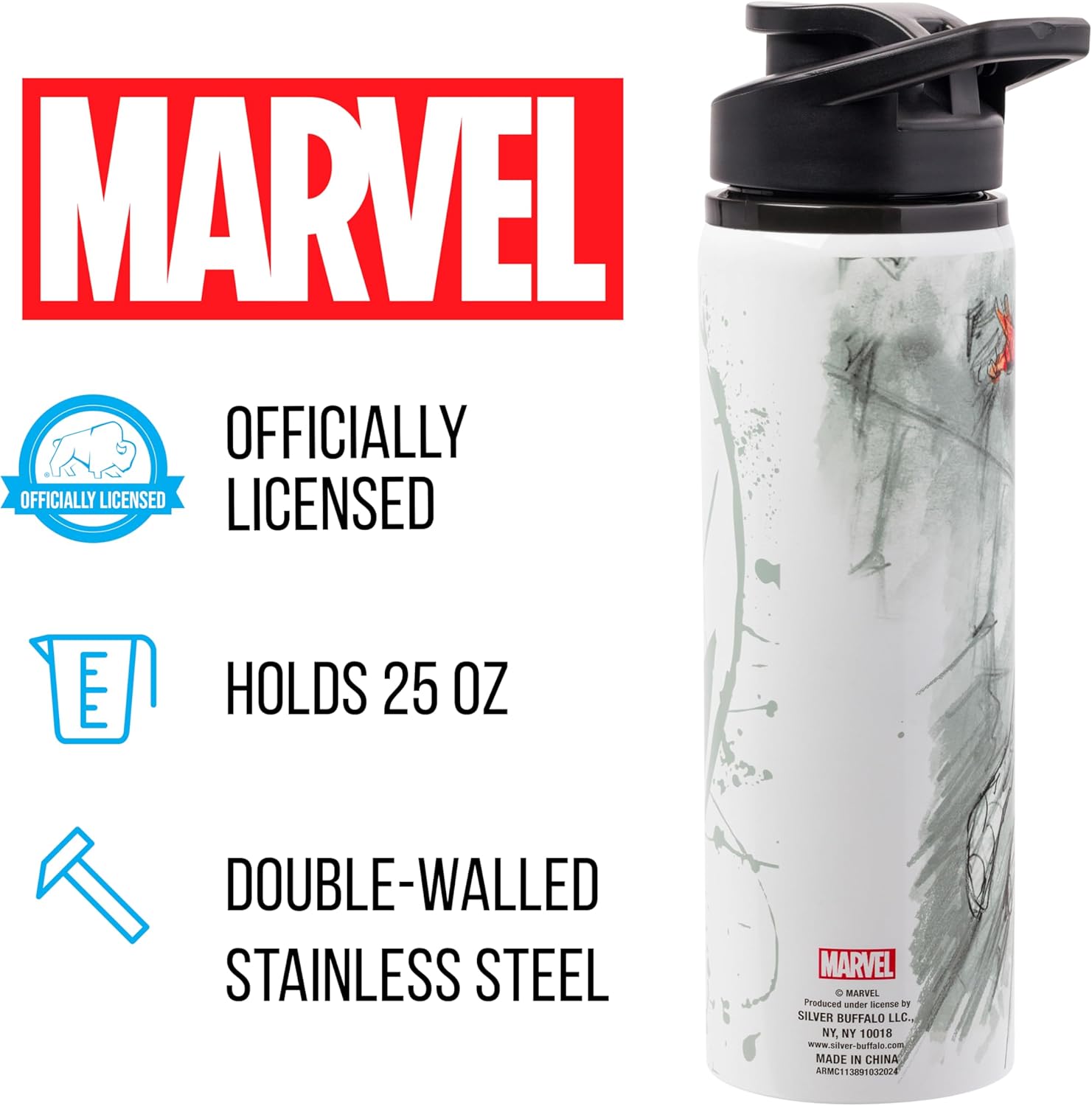 Silver Buffalo Marvel Spide-Man Stainless Steel Water Bottle, 25 Ounces - Image 2