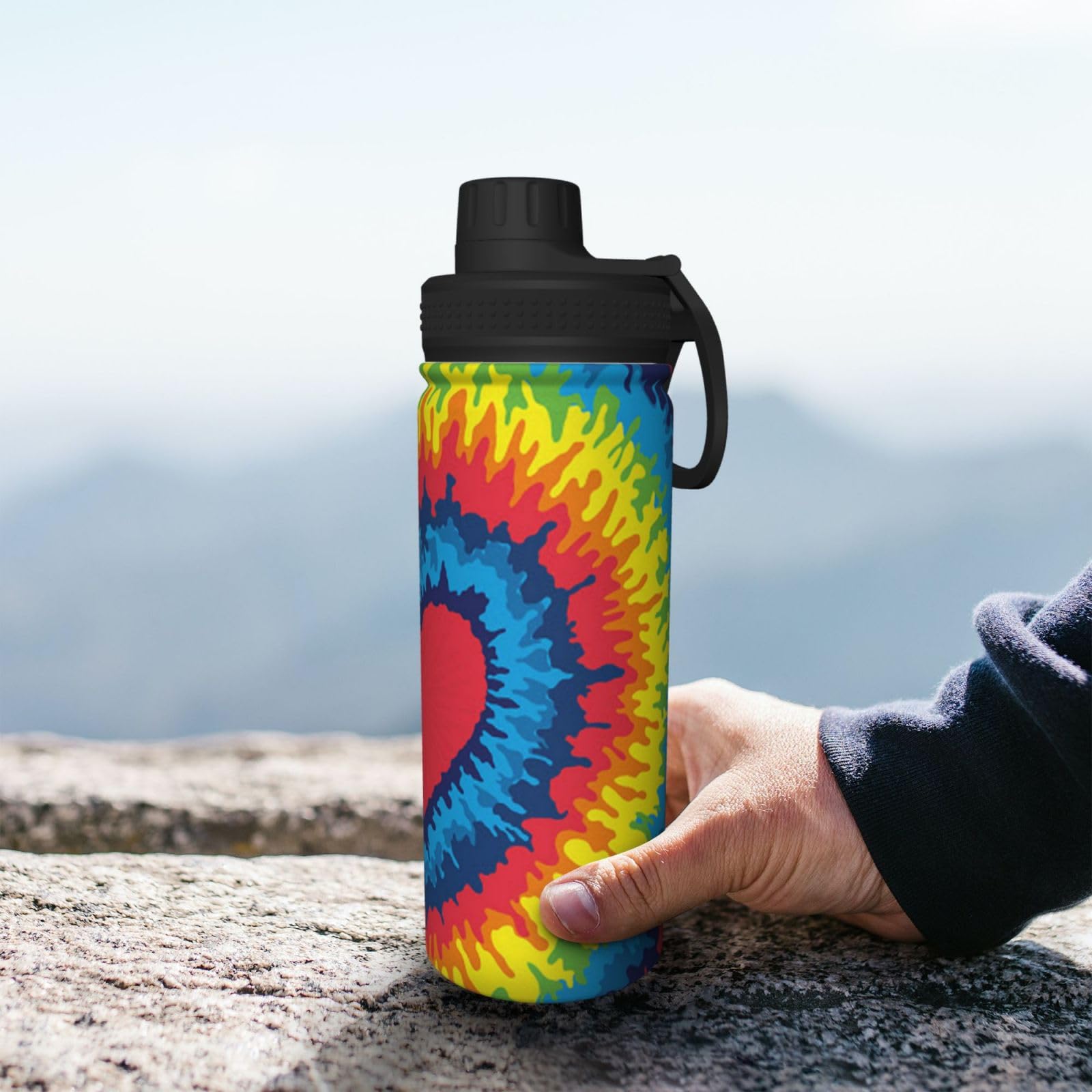 Herz Regenbogen Tie-Dyed Print Wasserflasche Edelstahl Isolierte Flaschen 18oz Sport Wasserflaschen für Männer Frauen