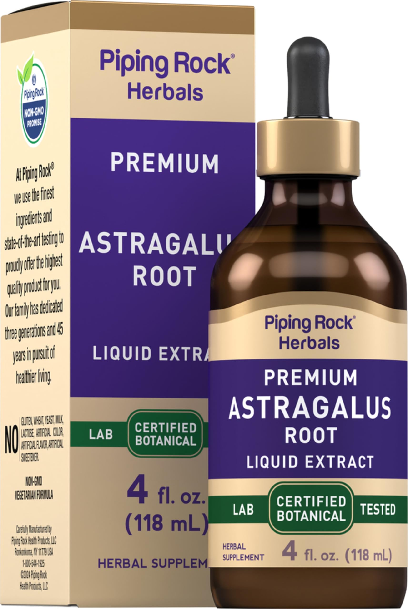 Piping Rock Astragalus Tincture Drops | 4 Fl Oz | Herb Root Extract | Liquid Supplement for Men and Women | Vegetarian, Non-GMO, Gluten Free