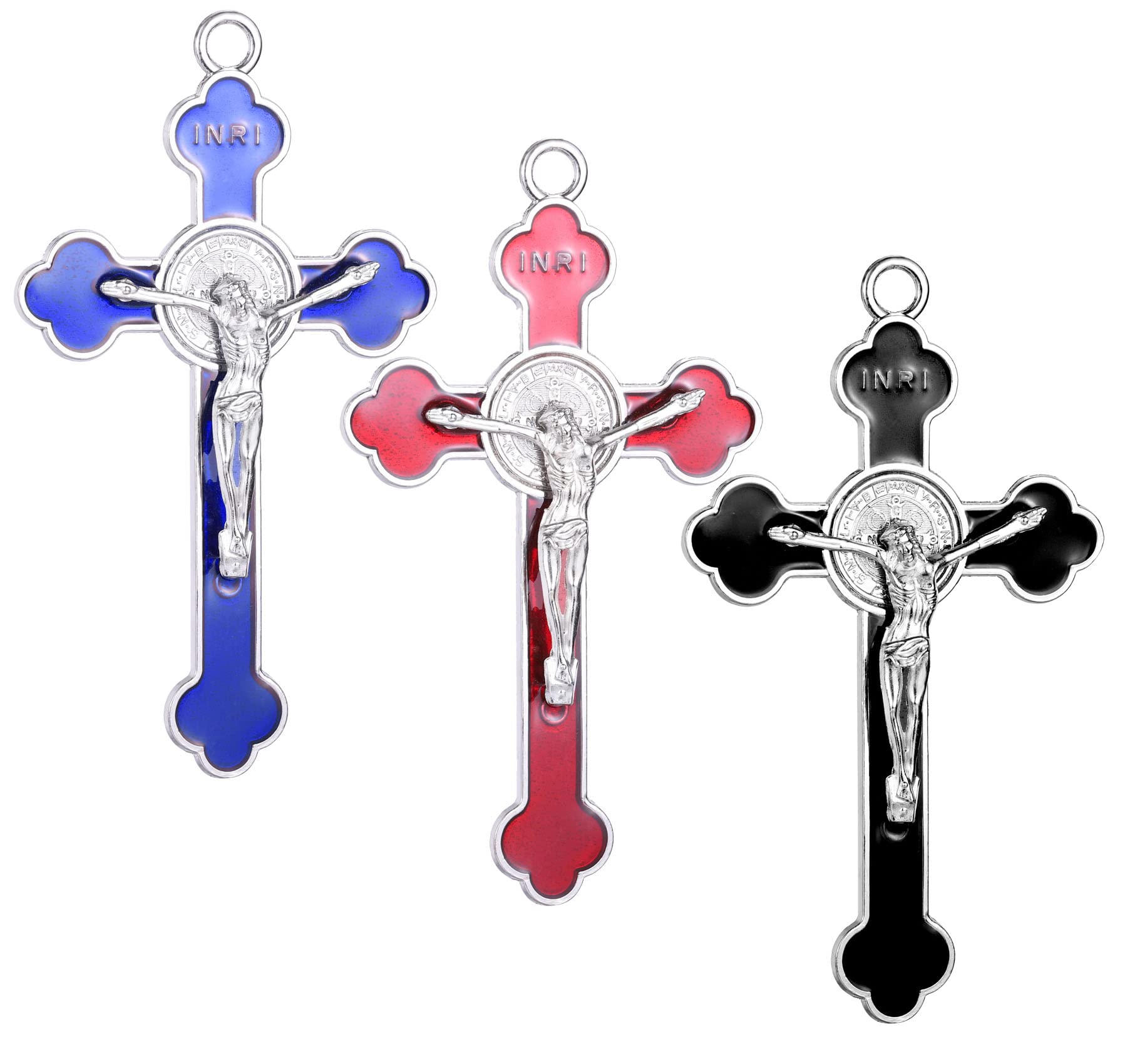 ZHENYIN 12pcs Big Cross Enamel Alloy Christian Saint Benedict Crucifix Jesus Saint Miraculous Medal Rosary Charms DIY Necklace Pendant Bracelets Jewelry Making