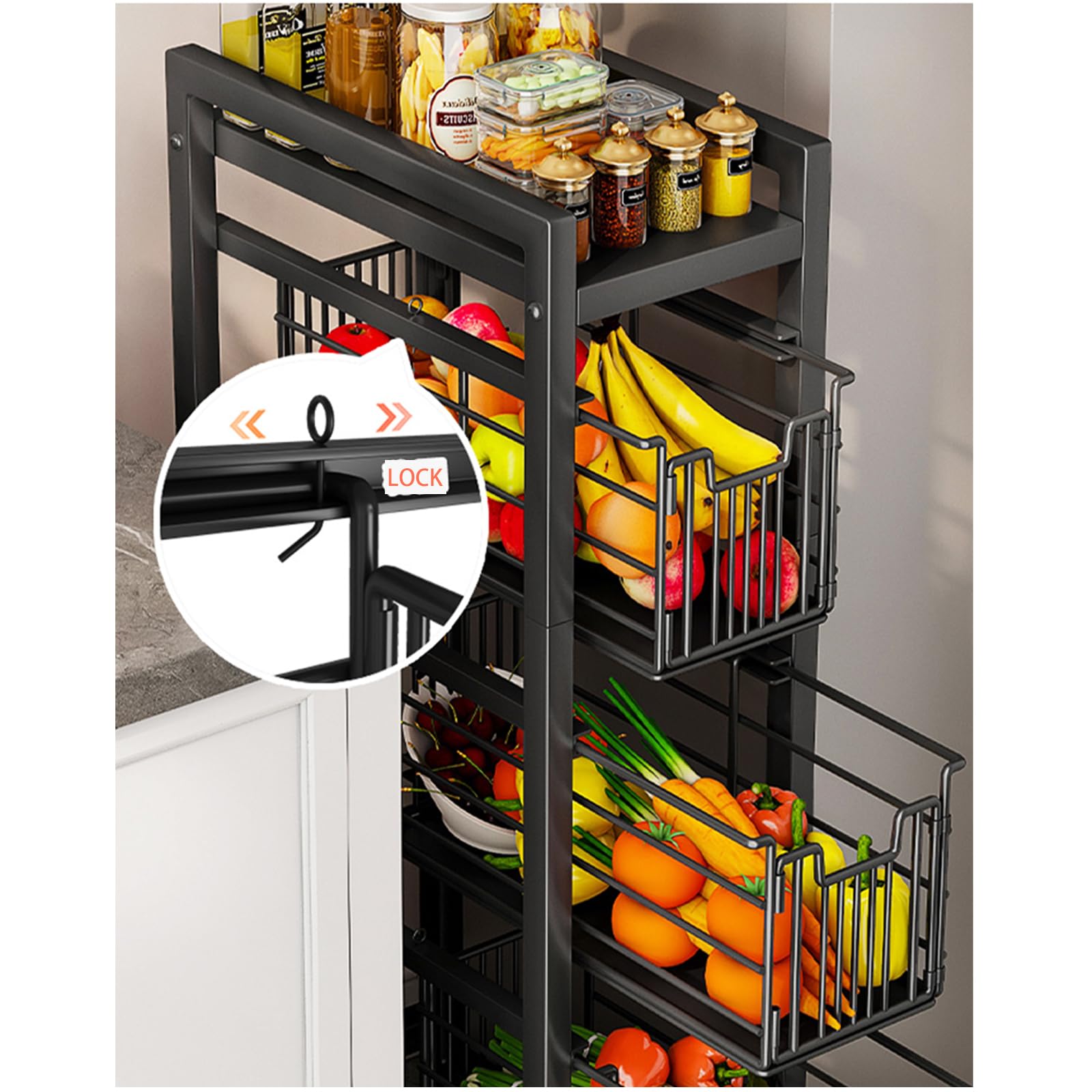 Chariot de Rangement Coulissant à 3 Niveaux - Chariot Utilitaire Universel en Métal pour Maison, Cuisine, Salle de Bain, Chambre à Coucher, Bureau, Salle de Classe, Barre de Fournitures de Nettoyage