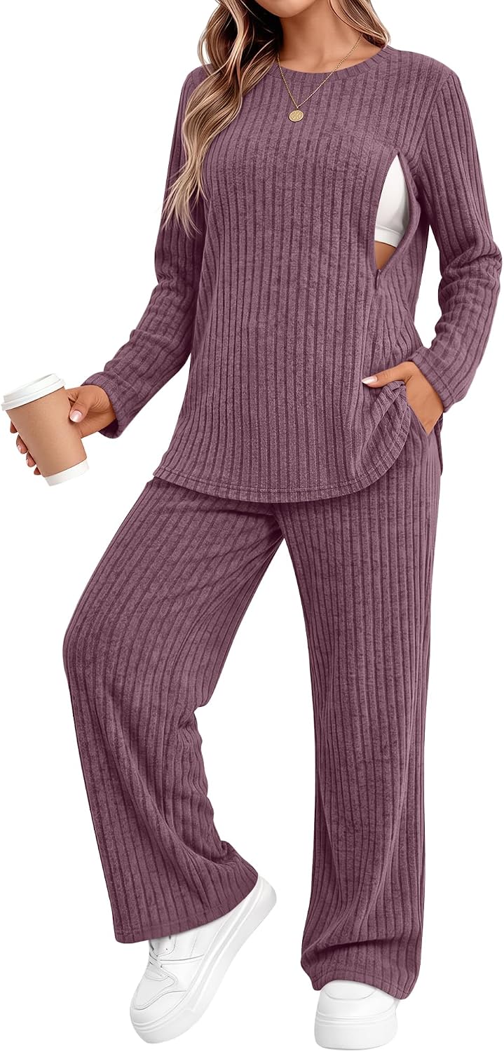 2 Piece Ribbed Maternity Nursing Set Postpartum