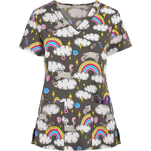 Going Out Tops for Women, Fall Short Sleeve Scrub Ladies Oversized Pub Nice Comfortable Floral T Shirts Fit