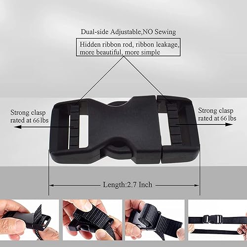 Miniatura 3 de Lxnoap Hebillas de liberación lateral rápida de 1 pulgada de ancho, doble ajustable, sin clips de costura, reemplazo de plástico resistente para