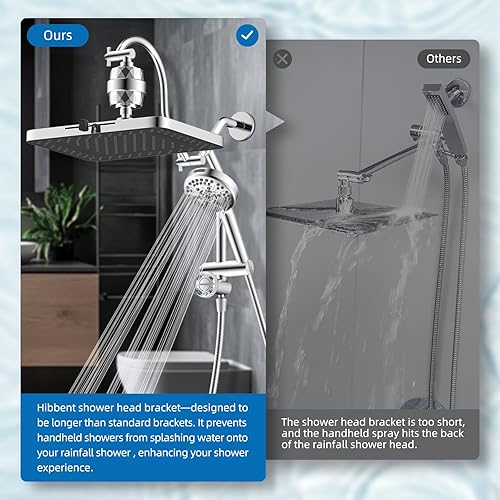 Miniatura 7 de Hibbent Combo de cabezal de regadera, 13 pulgadas, alta presión, 5 chorros, 10 modos de pulverización, brazo metálico desviador de 4 vías con modo