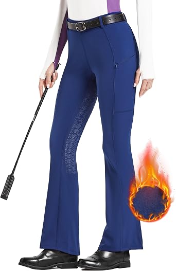 FitsT4 Sports Womens Fleece Lined Bootcut Horse Riding Pants Winter Full Seat Riding Tights with Pockets Equestrian Breeches