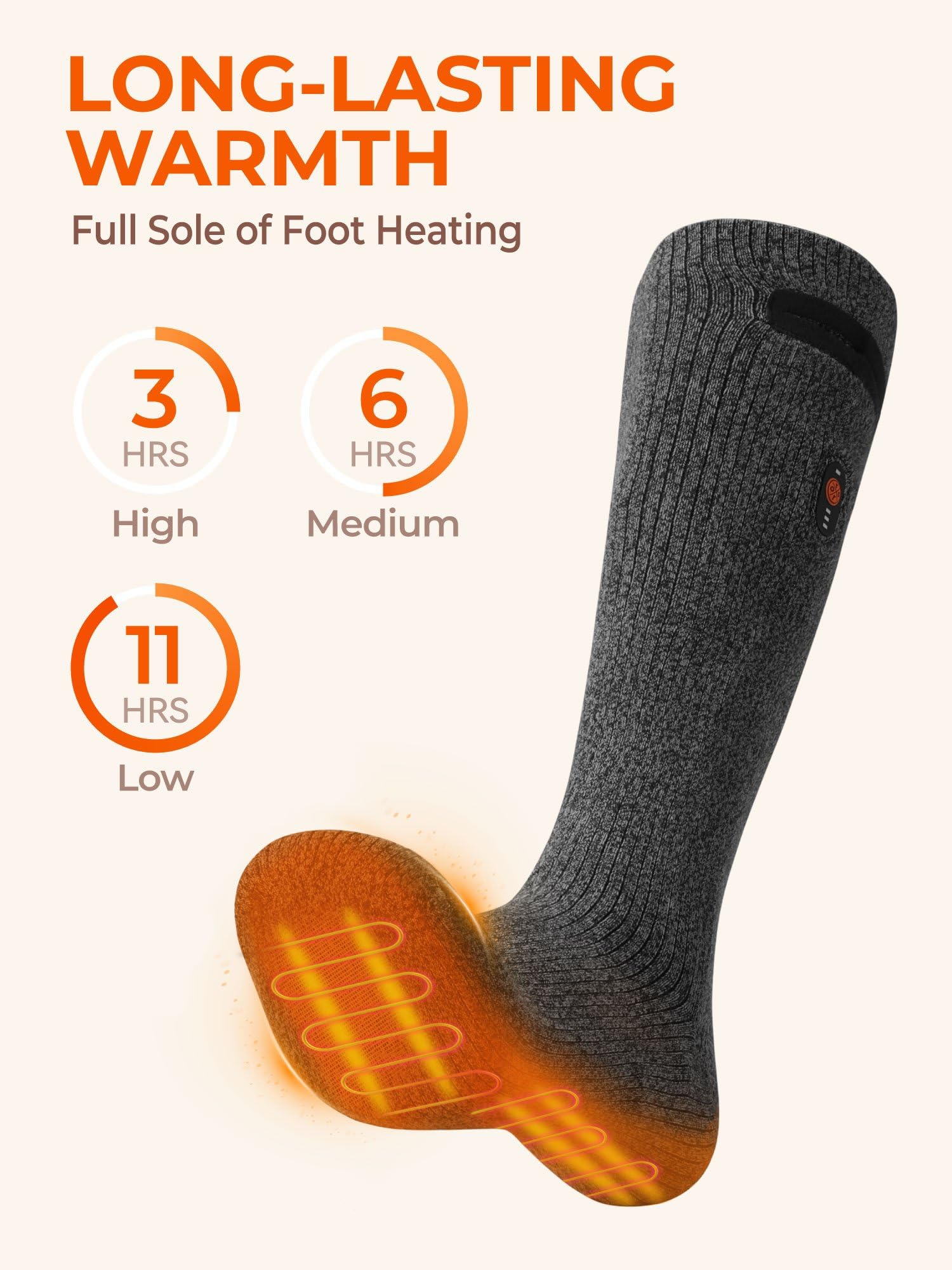 ORORO [Upgraded] Heated Socks for Women Men, Up to 11 Hours of Warmth, Electric Heated Socks with Battery (Charger Not Included) (Charcoal Grey,M)